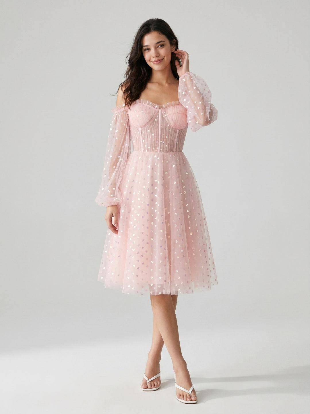 Blushing Pink Tulle A-Line Sweetheart Back Zip Short Homecoming Dress with Sequins