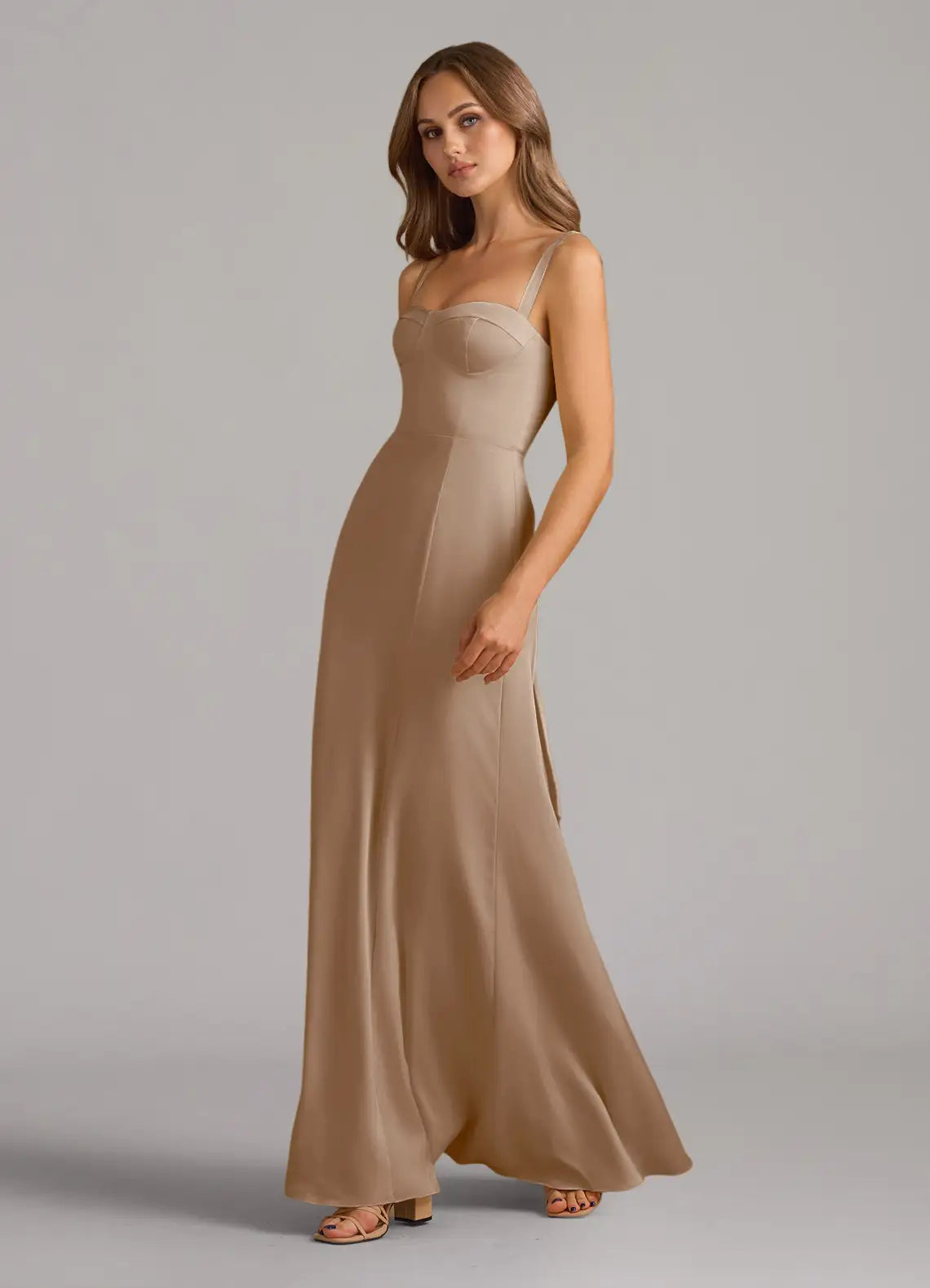 Bridal Party Essential Taupe Satin Bridesmaid Dresses with Sweetheart Neck, Corset Back and Flowing A-Line Silhouette