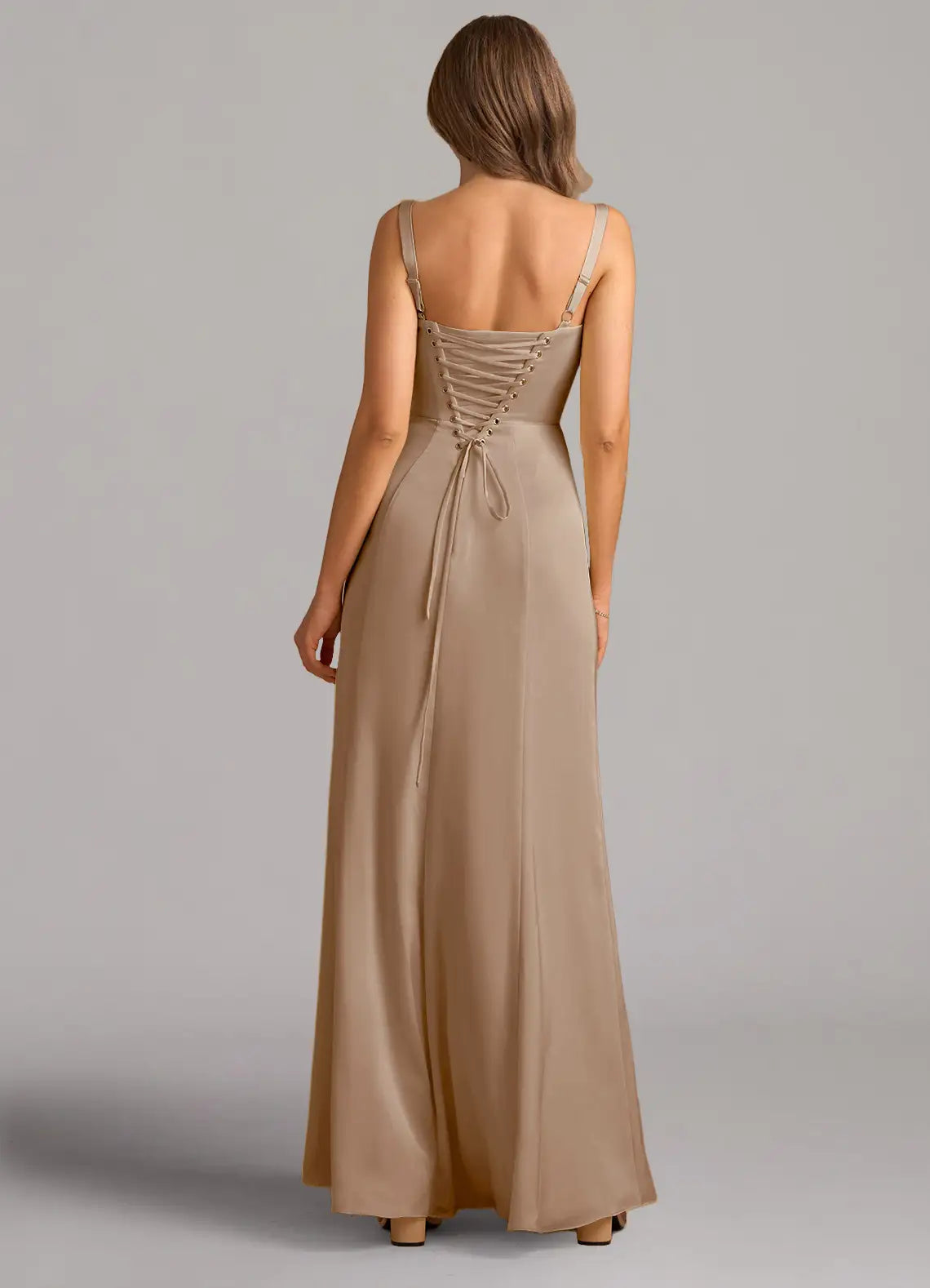 Bridal Party Essential Taupe Satin Bridesmaid Dresses with Sweetheart Neck, Corset Back and Flowing A-Line Silhouette