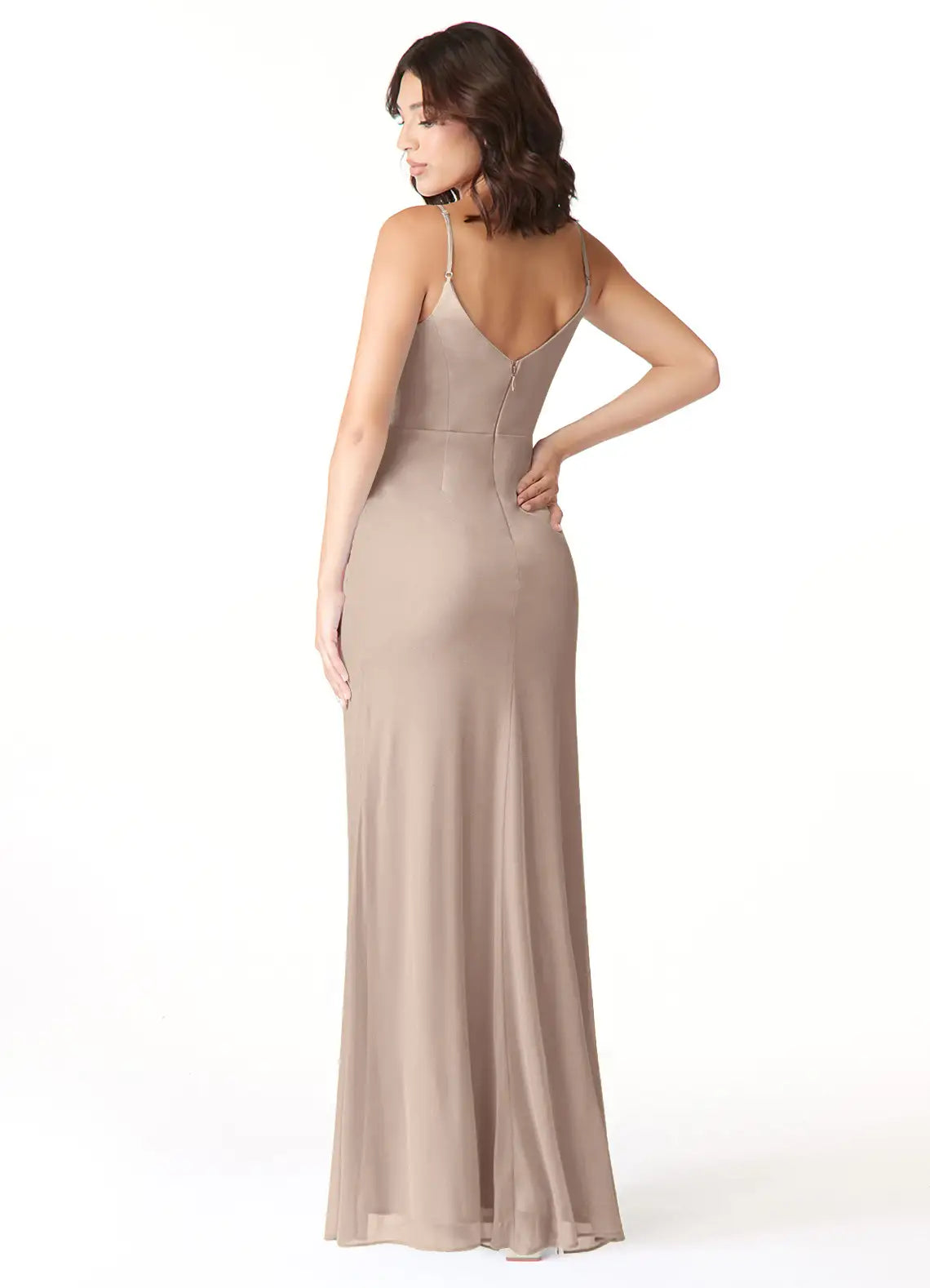 Bridesmaid Dresses Chiffon Ruched Bodice Adjustable Spaghetti Strap High Slit Floor-Length