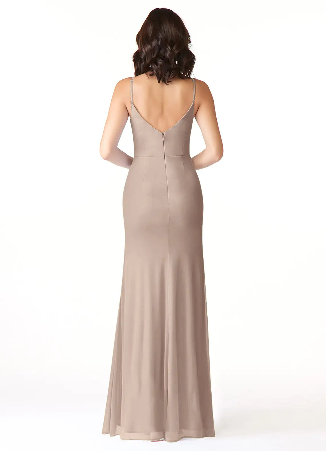 Bridesmaid Dresses Chiffon Ruched Bodice Adjustable Spaghetti Strap High Slit Floor-Length