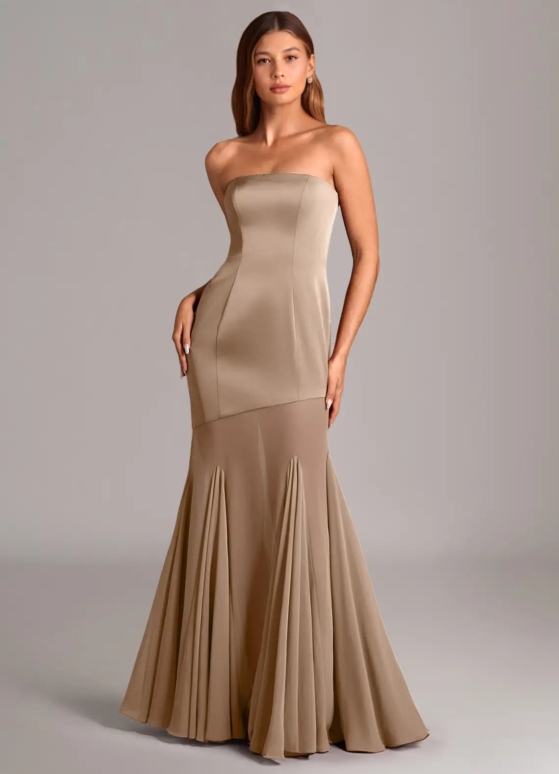 Bridesmaid Dresses Luxe Satin Chiffon Strapless Convertible Spaghetti Strap Mermaid Flounce Gown