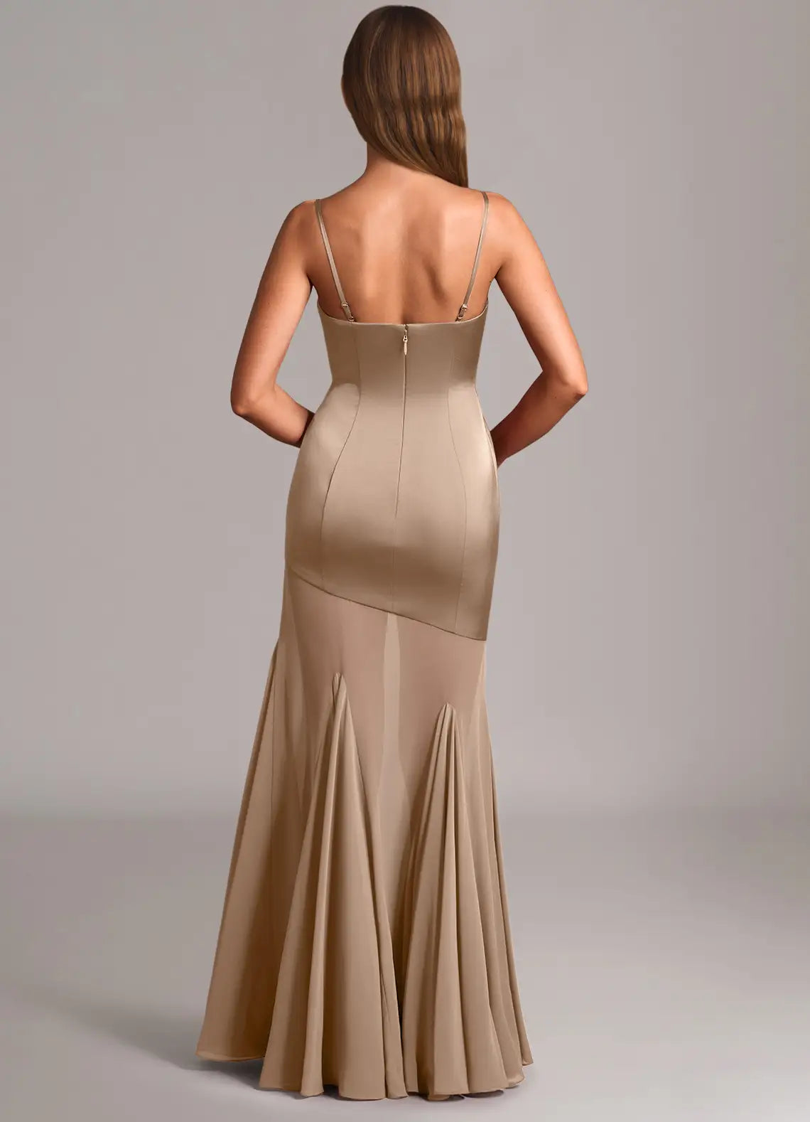 Bridesmaid Dresses Luxe Satin Chiffon Strapless Convertible Spaghetti Strap Mermaid Flounce Gown