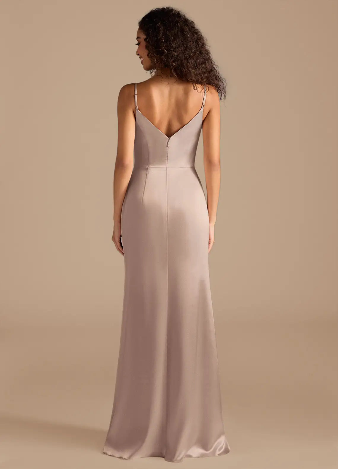 Bridesmaid Dresses Luxe Satin Cowl Neck Ruched Bodice Adjustable Spaghetti Strap High Slit Floor-Length