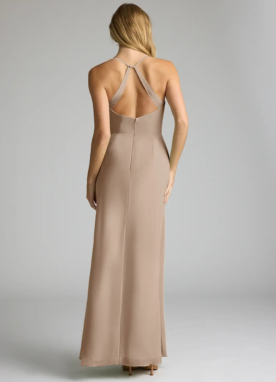 Bridesmaid Dresses Sleek Chiffon V-Neck Adjustable Spaghetti Strap Crisscross Back High Slit Floor-Length