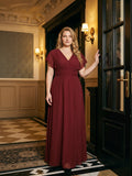 Burgundy Chiffon V-Neck Lace-up A-Line Ankle-Length Plus Size Bridesmaid Dress