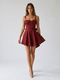 Burgundy Jacquard A-Line Square Neck Back Zip Short Birthday Dress with Bow
