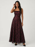 Burgundy Jacquard Sheath Straight Neck Backless Floor-Length Prom Dress