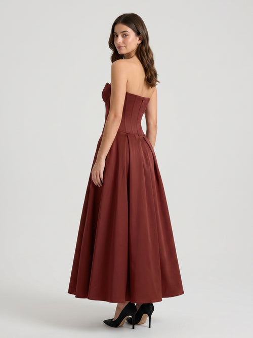 Burgundy Matte Satin A-Line Sweetheart Back Zip Floor-Length Pleated Prom Dress