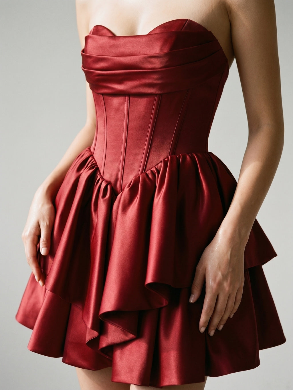 Burgundy Satin A-Line Sweetheart Back Zip Short Homecoming Dress with Pleating