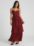Burgundy Chiffon A-Line Sweetheart Backless Ankle-Length Bridesmaid Dress with Ruffles
