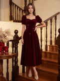 Burgundy Velvet A-Line Sweetheart Lace-up Floor-Length Dress