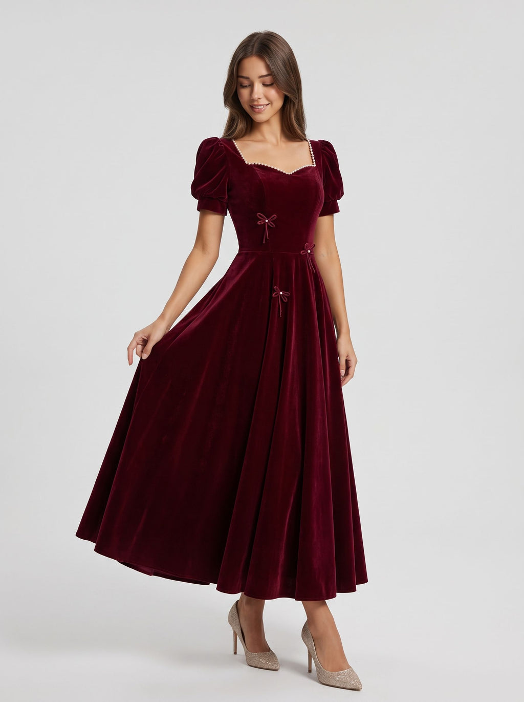 Burgundy Velvet A-Line Sweetheart Lace-up Floor-Length Dress
