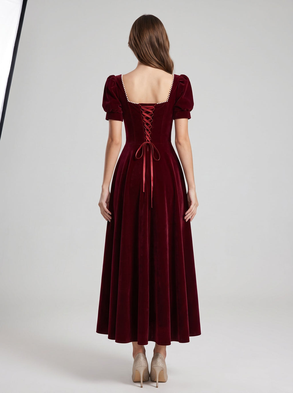 Burgundy Velvet A-Line Sweetheart Lace-up Floor-Length Dress