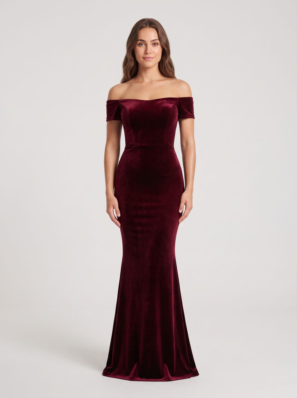 Burgundy Velvet Mermaid Off-the-Shoulder Lace-up Floor-Length Dress