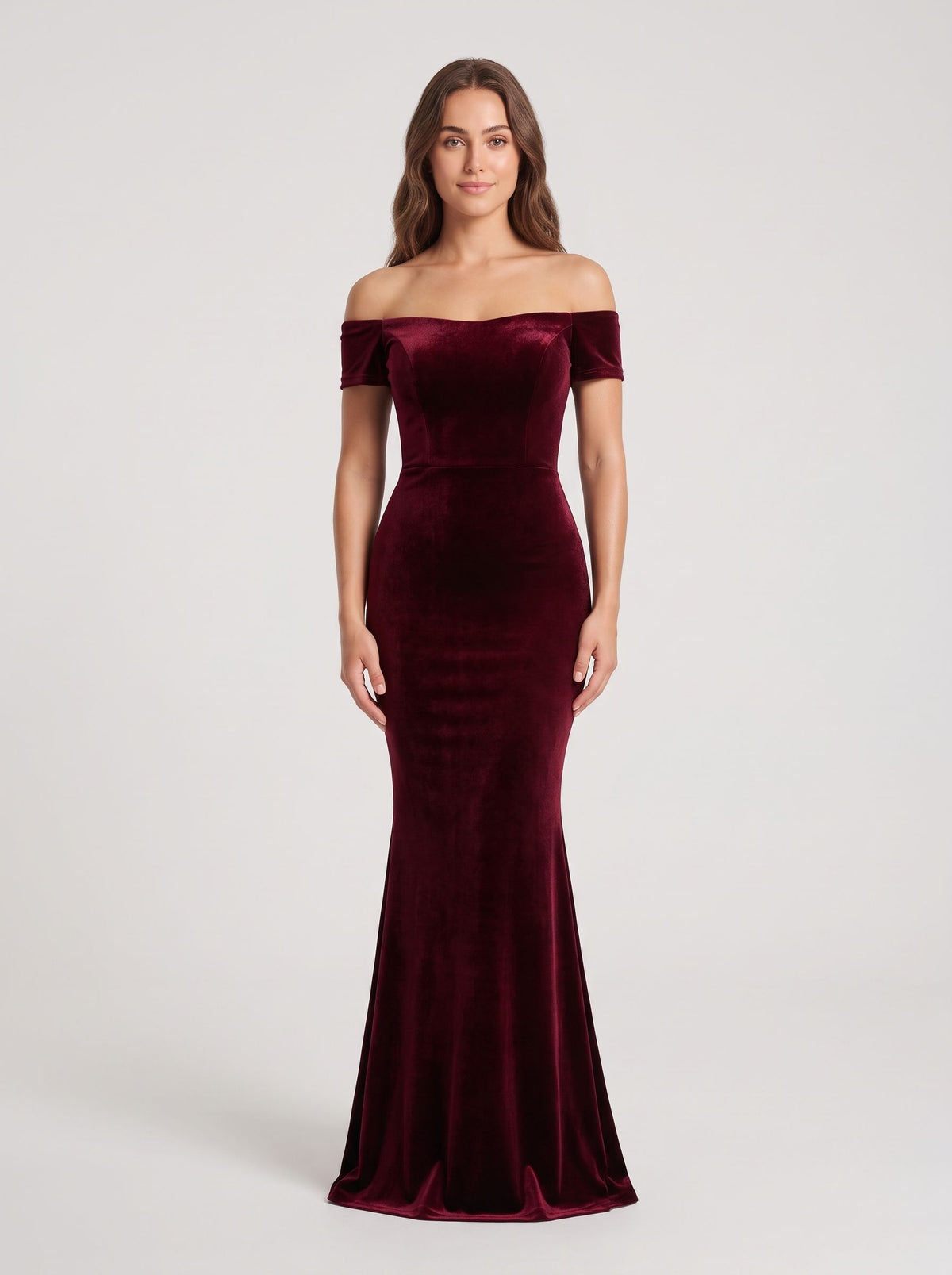 Burgundy Velvet Mermaid Off-the-Shoulder Lace-up Floor-Length Dress