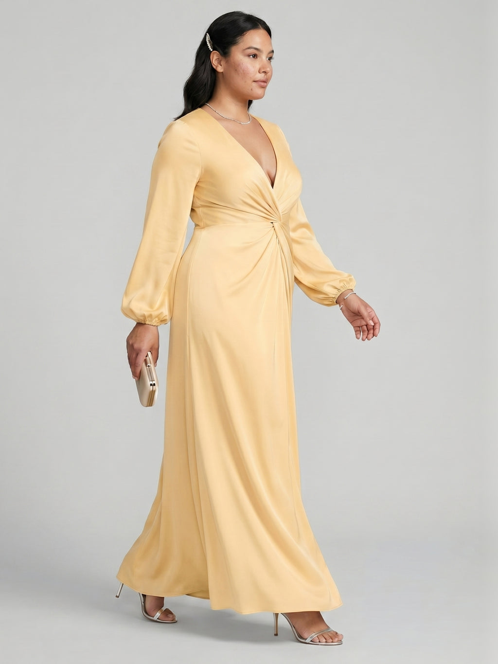 Fluid Butter Matte Satin A-Line Square Neck Backless Ankle-Length Plus Size Bridesmaid Dress