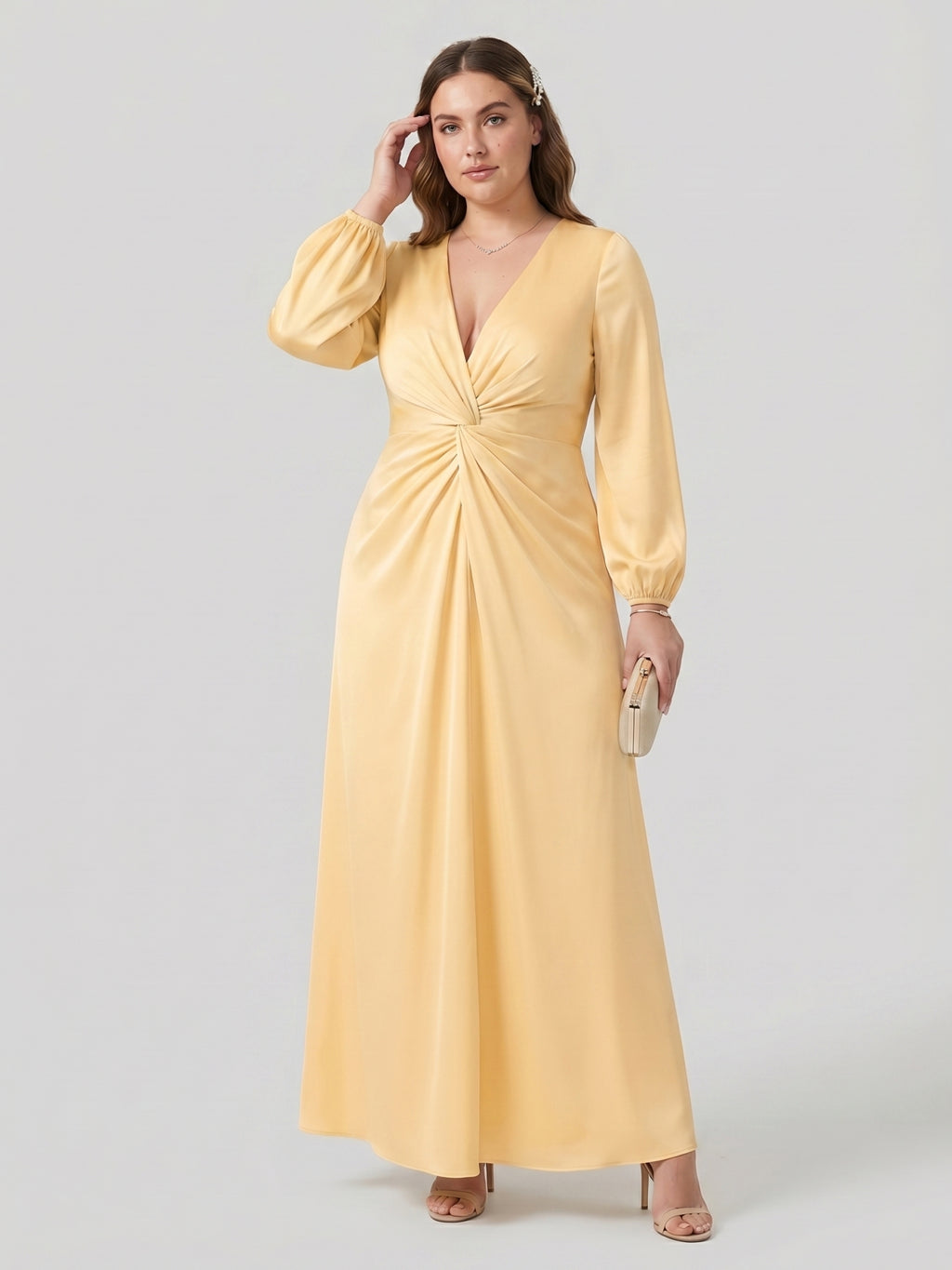 Fluid Butter Matte Satin A-Line Square Neck Backless Ankle-Length Plus Size Bridesmaid Dress