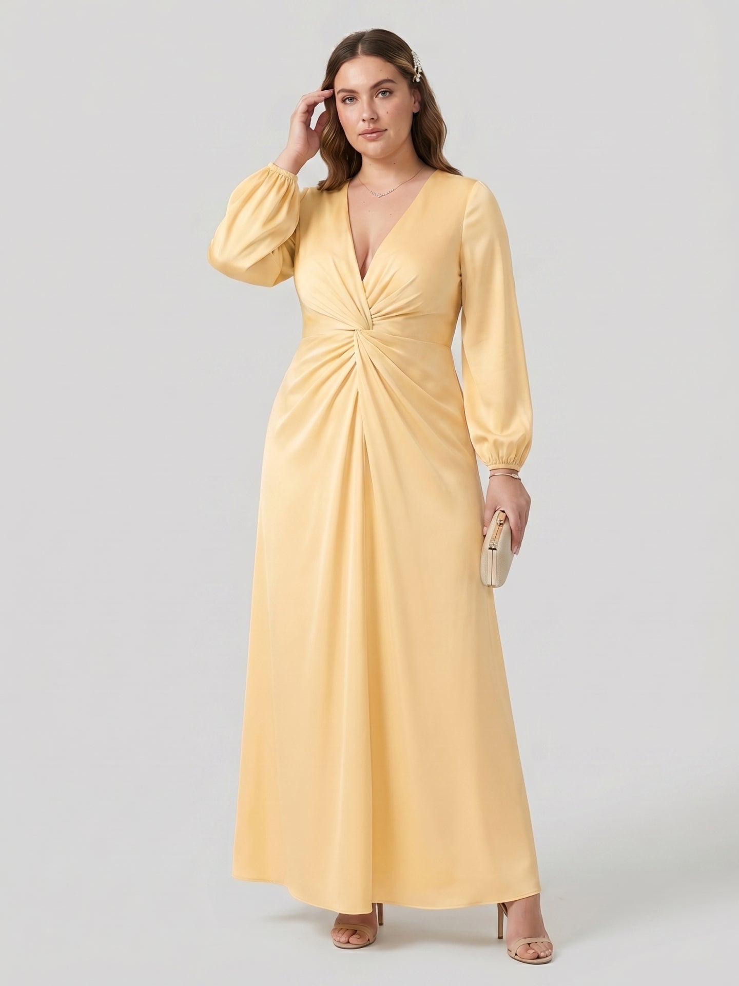 Fluid Butter Matte Satin A-Line Square Neck Backless Ankle-Length Plus Size Bridesmaid Dress