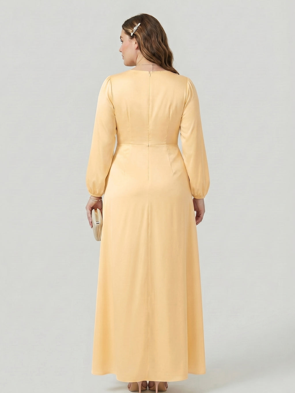 Fluid Butter Matte Satin A-Line Square Neck Backless Ankle-Length Plus Size Bridesmaid Dress