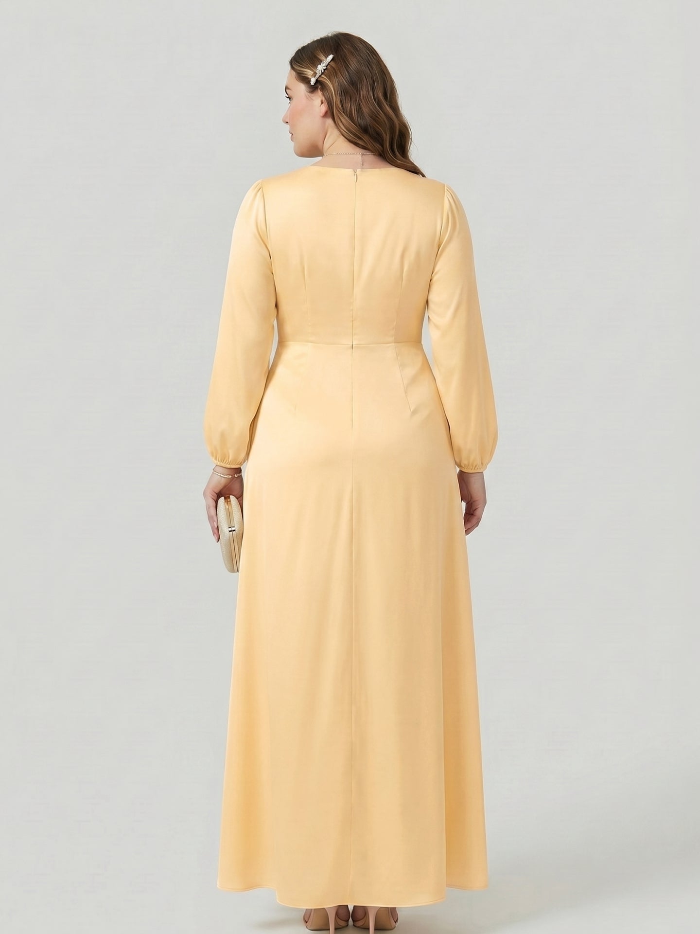 Fluid Butter Matte Satin A-Line Square Neck Backless Ankle-Length Plus Size Bridesmaid Dress