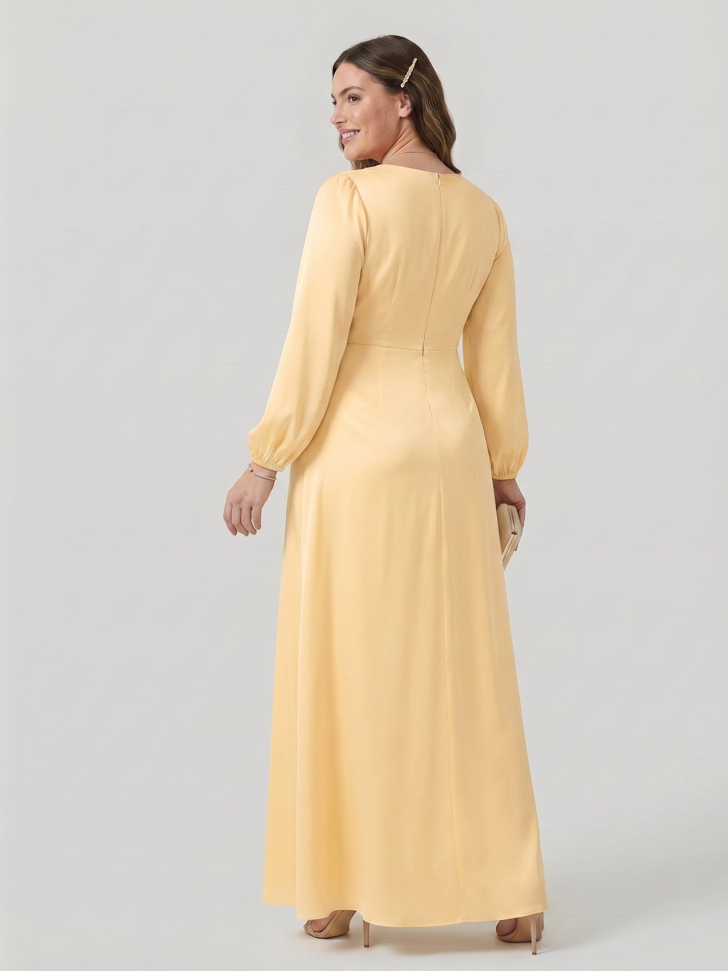 Fluid Butter Matte Satin A-Line Square Neck Backless Ankle-Length Plus Size Bridesmaid Dress