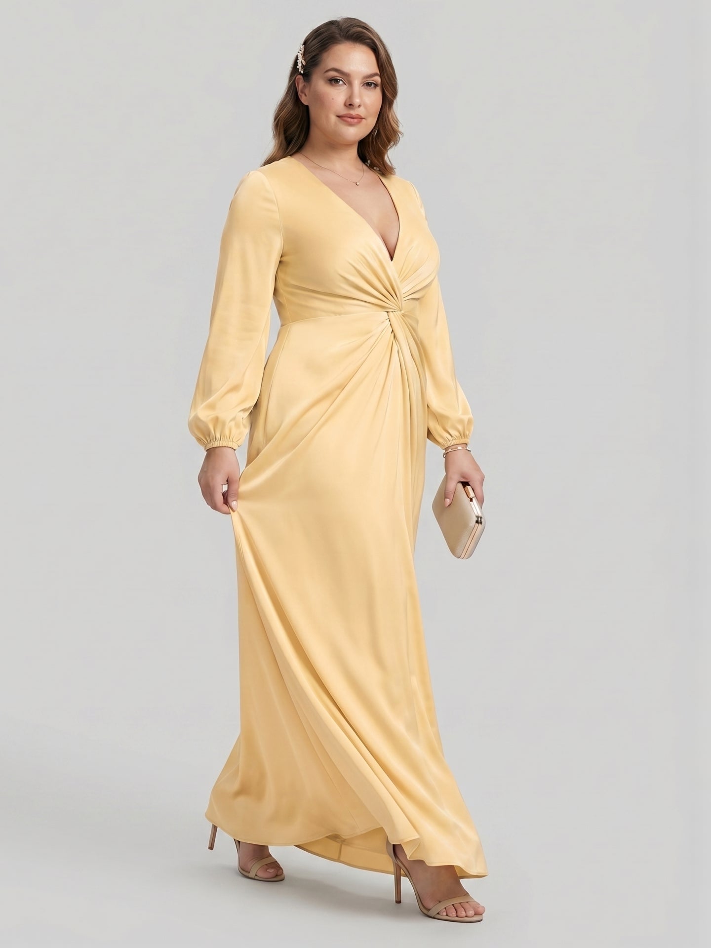 Fluid Butter Matte Satin A-Line Square Neck Backless Ankle-Length Plus Size Bridesmaid Dress