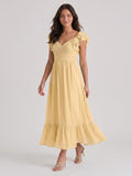 Butter Chiffon A-Line V-Neck V-Back Ankle-Length Bridesmaid Dress with Ruffles
