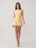 Butter Chiffon Sheath Scoop Neck Side Zip Short Birthday Dress with Pleating