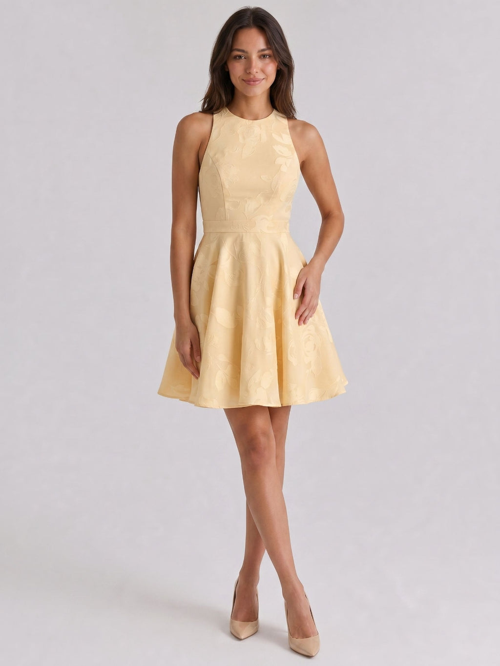 Butter Jacquard A-Line Scoop Neck Backless Short Dress with Bow
