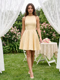 Butter Jacquard A-Line Scoop Neck Backless Short Dress with Bow