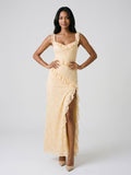 Butter Lace Sheath Square Neck Floor-Length Evening Dress