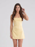Butter Matte Satin A-Line Square Neck Back Zip Short Prom Dress