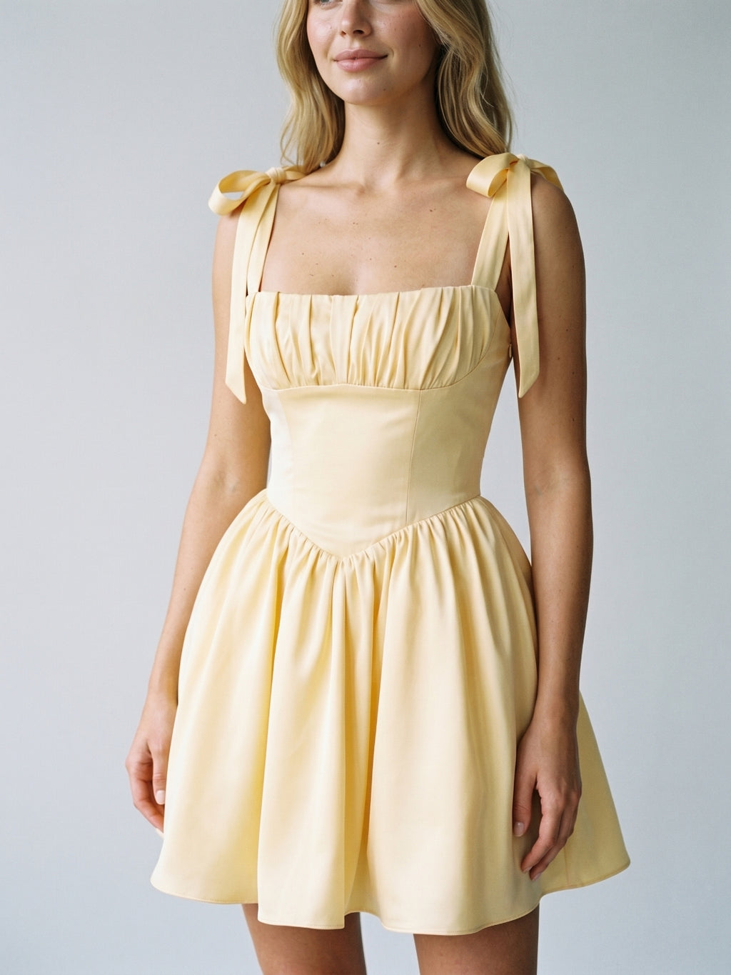 Butter Matte Satin A-Line Square Neck Backless Short Homecoming Dress with Pleating