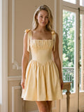 Butter Matte Satin A-Line Square Neck Backless Short Homecoming Dress with Pleating