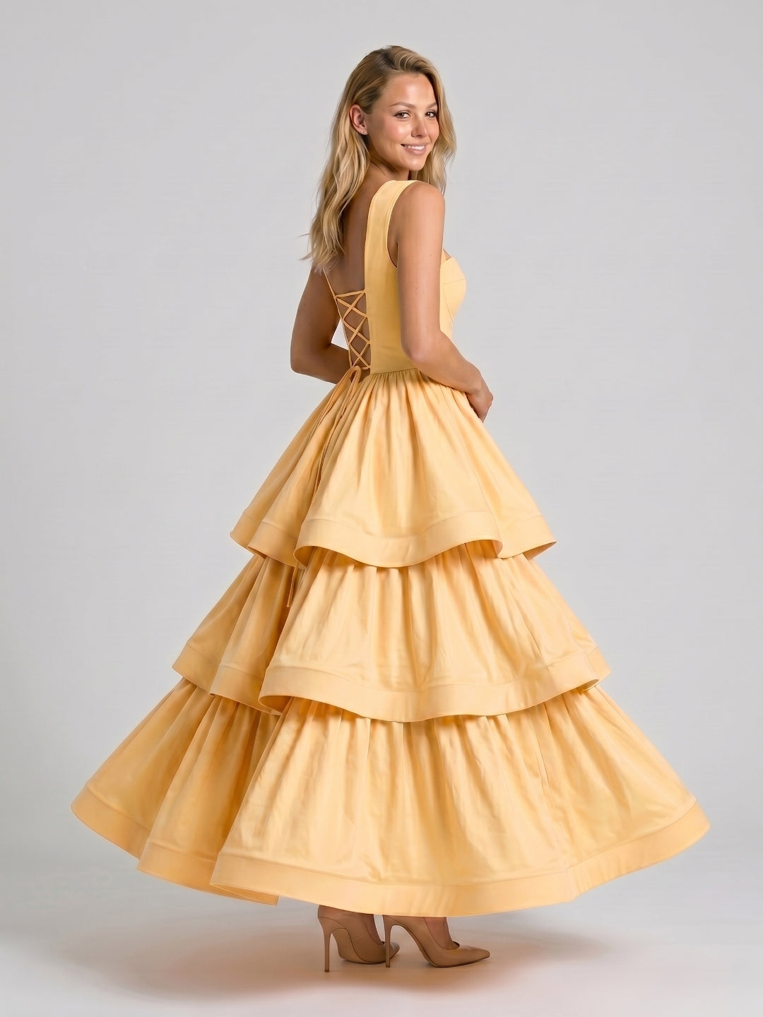 Butter Matte Satin A-Line Square Neck Floor-Length Prom Dress