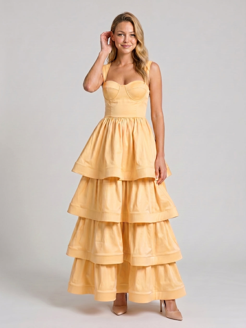Butter Matte Satin A-Line Square Neck Floor-Length Prom Dress