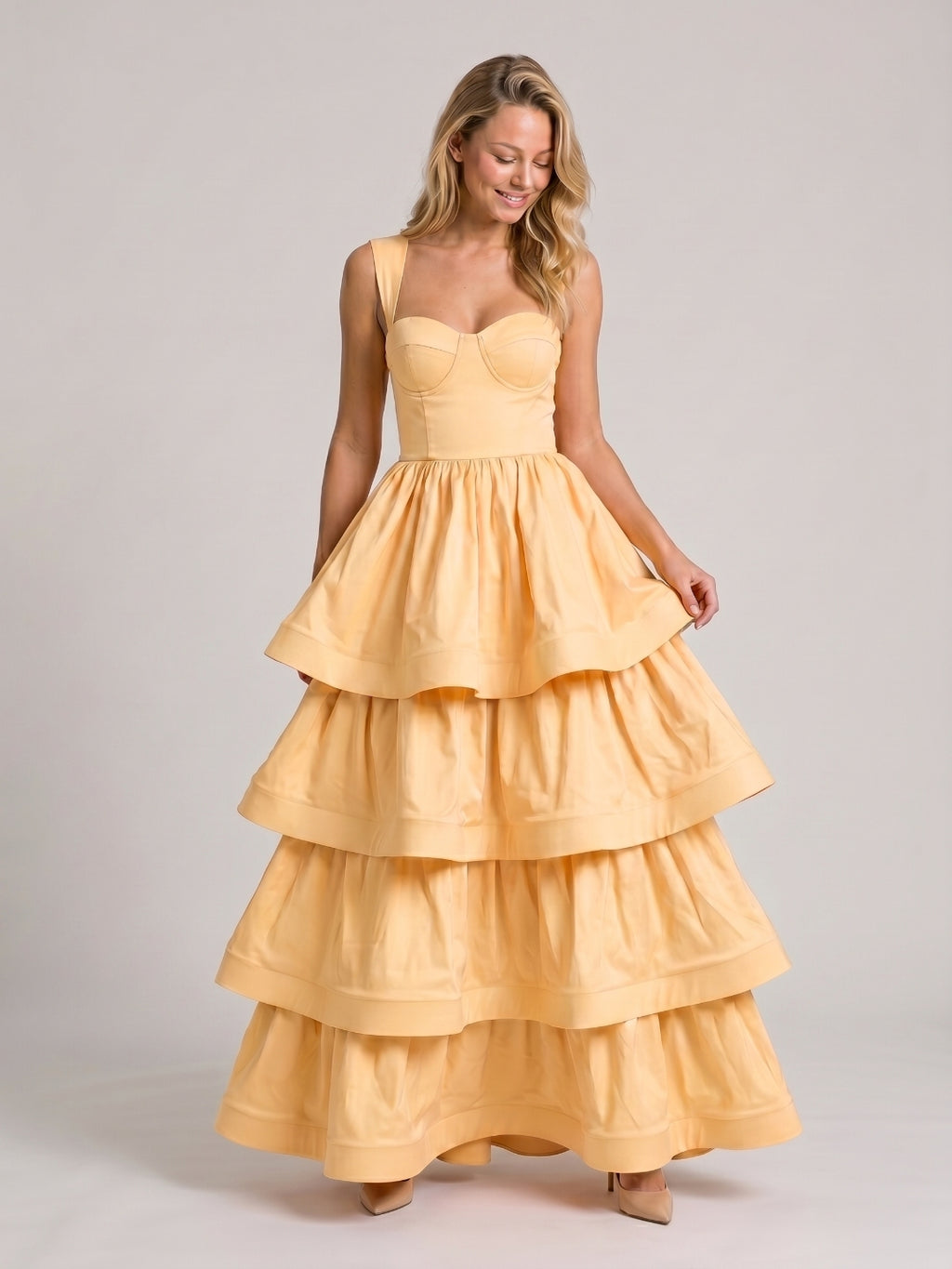 Butter Matte Satin A-Line Square Neck Floor-Length Prom Dress