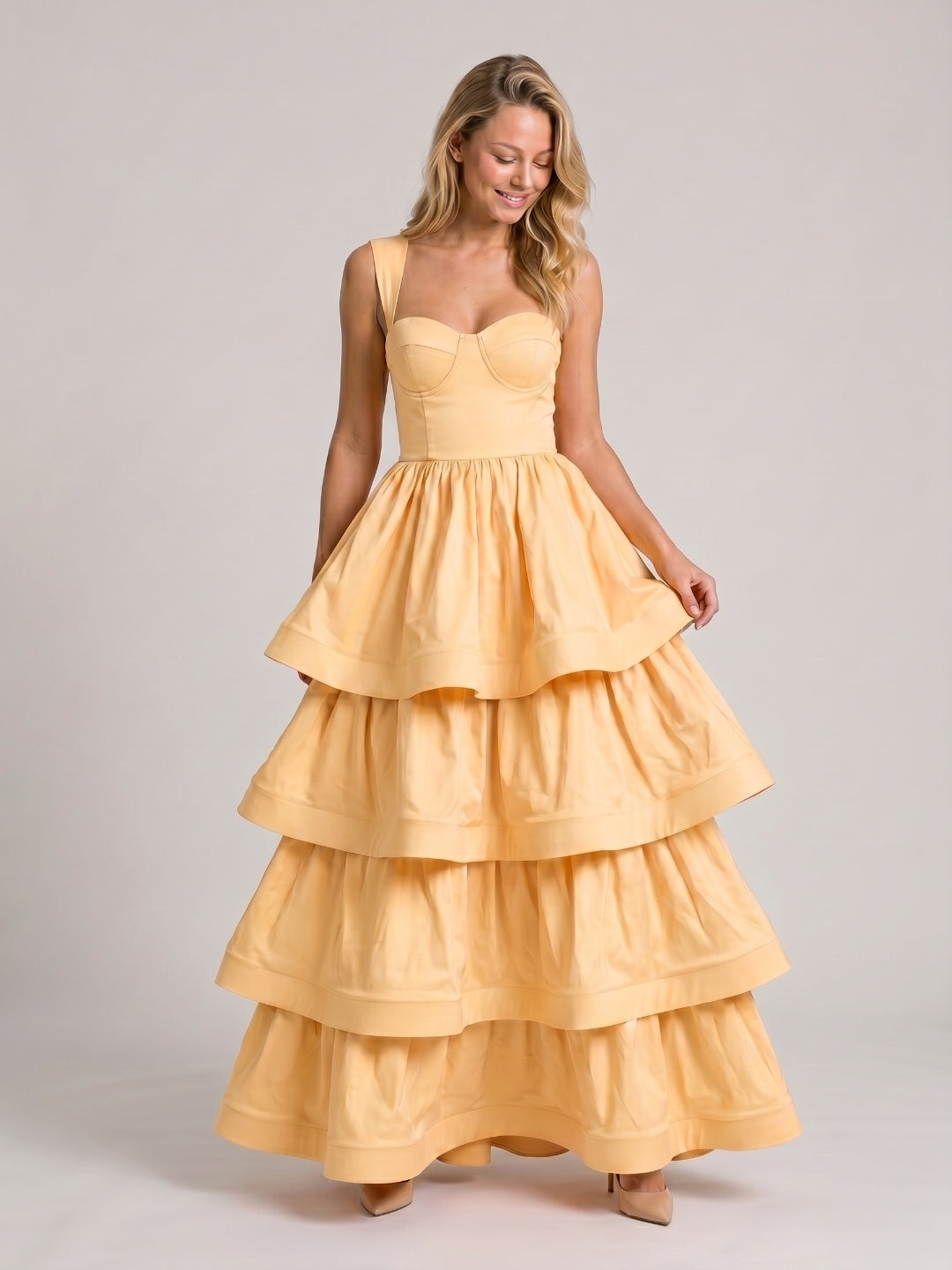 Butter Matte Satin A-Line Square Neck Floor-Length Prom Dress