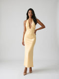 Butter Matte Satin Sheath V-Neck Backless Floor-Length Evening Dress