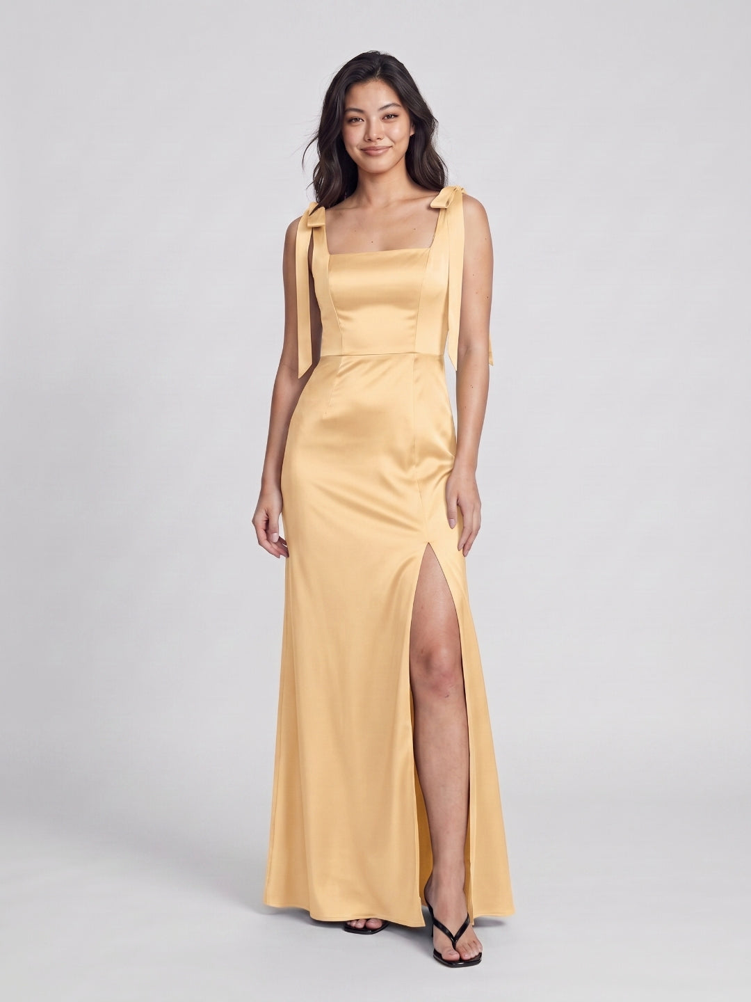 Butter Satin Sheath Square Neck Backless Floor-Length Bridesmaid Dress