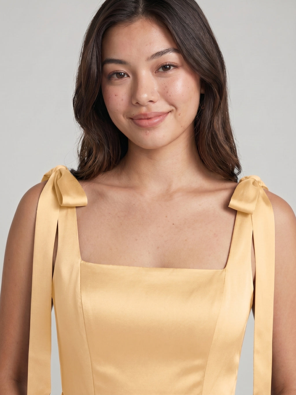 Butter Satin Sheath Square Neck Backless Floor-Length Bridesmaid Dress
