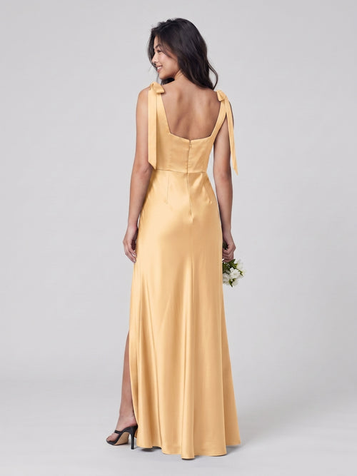 Butter Satin Sheath Square Neck Backless Floor-Length Bridesmaid Dress