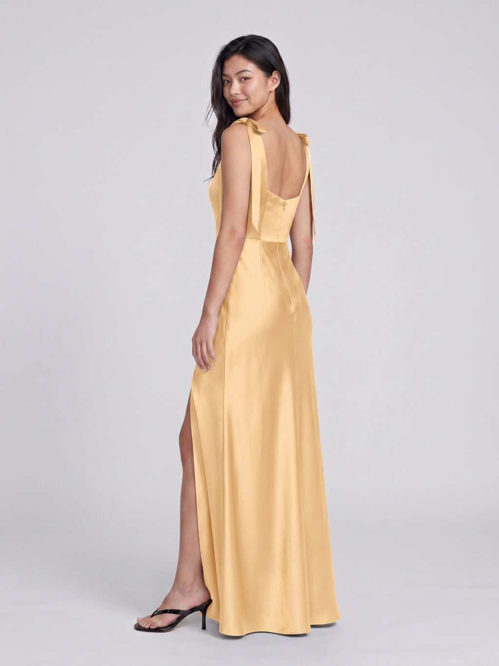 Butter Satin Sheath Square Neck Backless Floor-Length Bridesmaid Dress