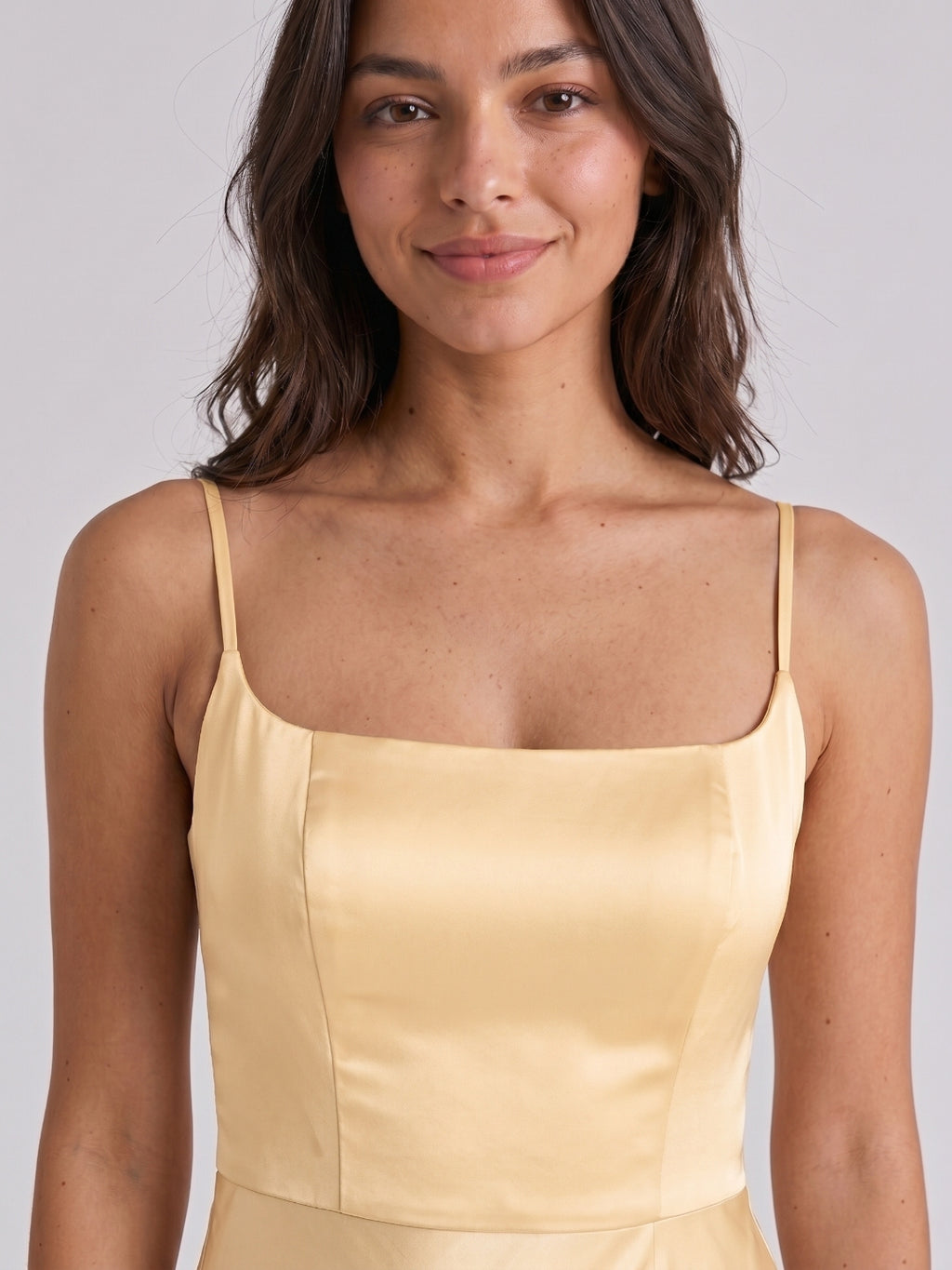 Butter Satin Trumpet Square Neck Back Zip Floor-Length Bridesmaid Dress