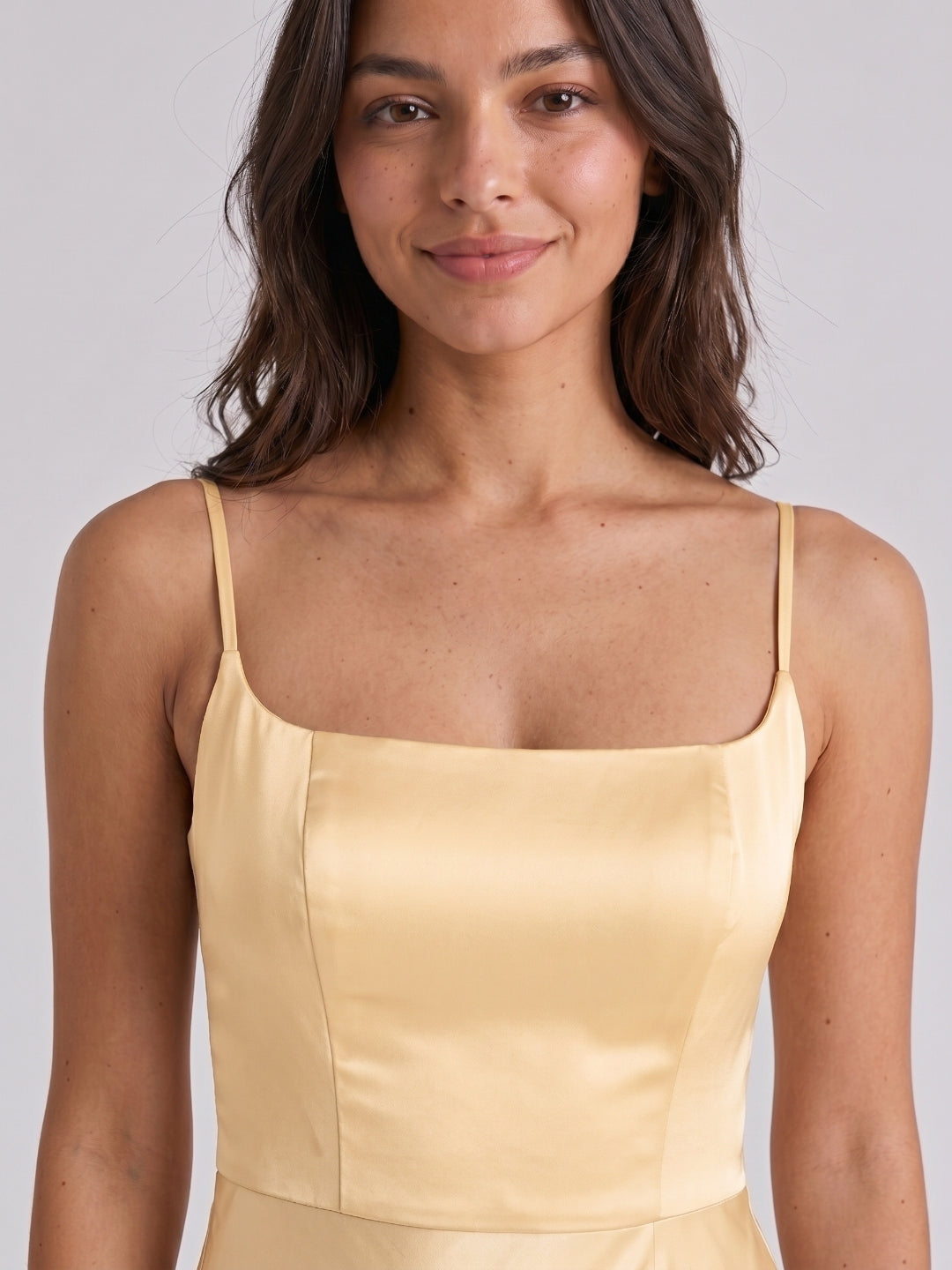 Butter Satin Trumpet Square Neck Back Zip Floor-Length Bridesmaid Dress