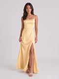 Butter Satin Trumpet Square Neck Back Zip Floor-Length Bridesmaid Dress