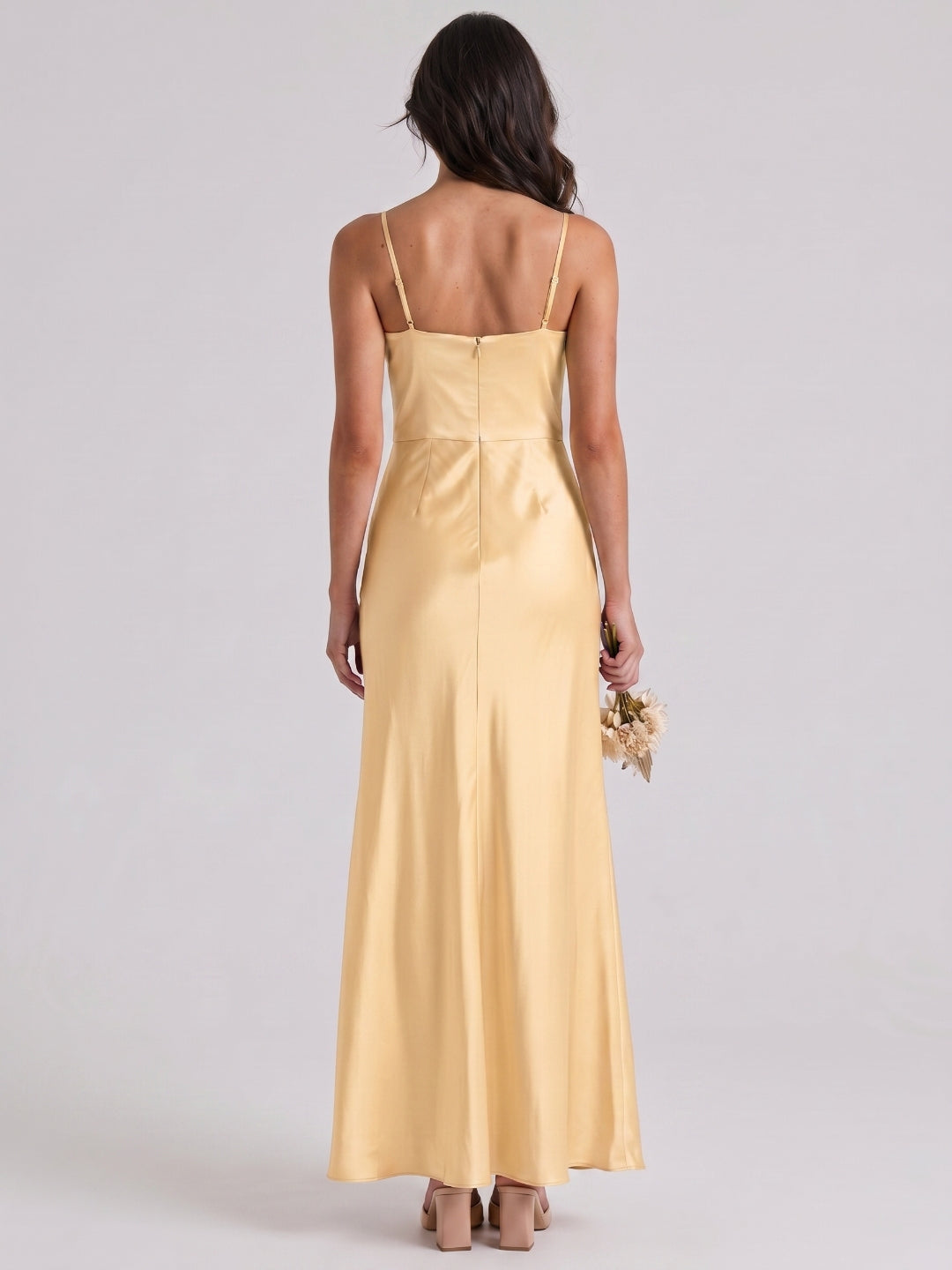 Butter Satin Trumpet Square Neck Back Zip Floor-Length Bridesmaid Dress