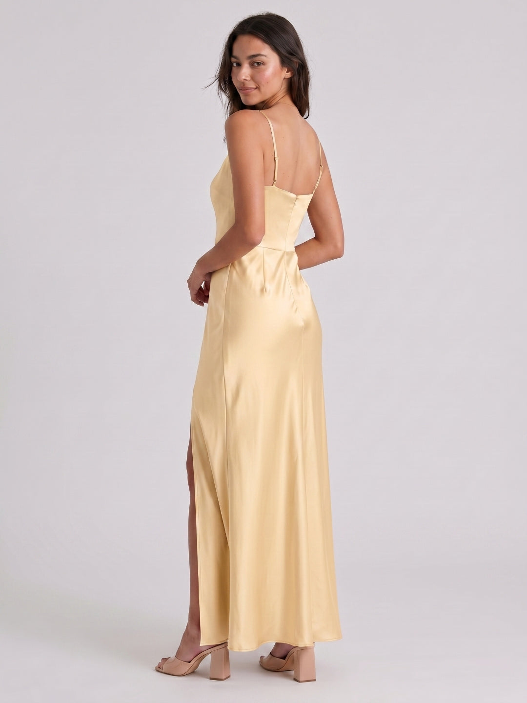 Butter Satin Trumpet Square Neck Back Zip Floor-Length Bridesmaid Dress