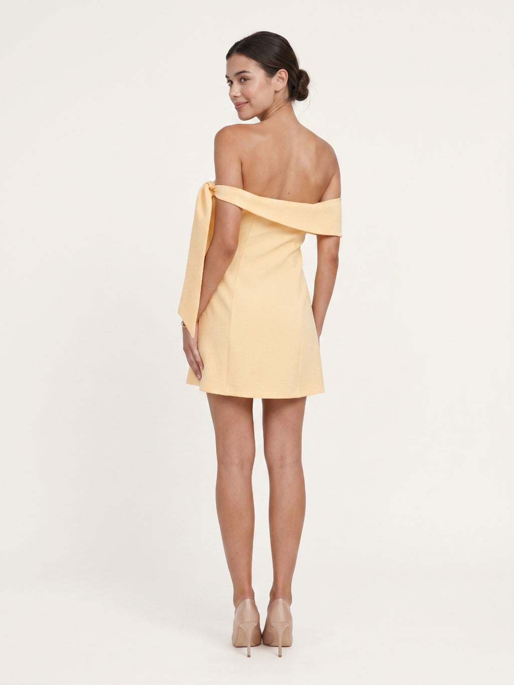 Butter Stretch Knit A-Line Off-the-Shoulder Backless Short Bridesmaid Dress